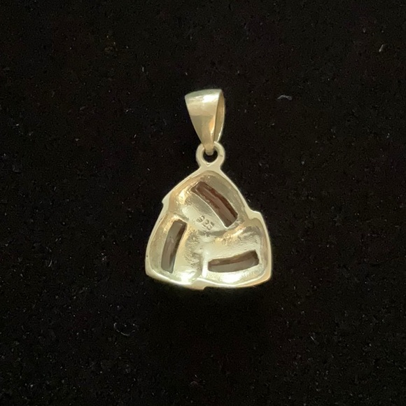 Garnet Red and Sterling Marcasite Pendent - Picture 2 of 4